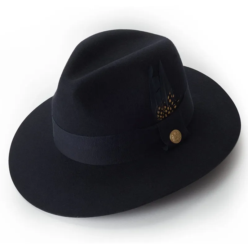 Holland Cooper Trilby Hat Spot Feather - Ink Navy